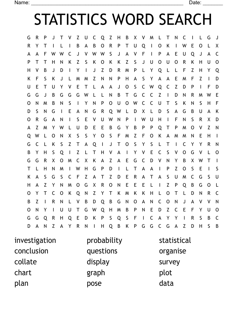 STATISTICS WORD SEARCH 