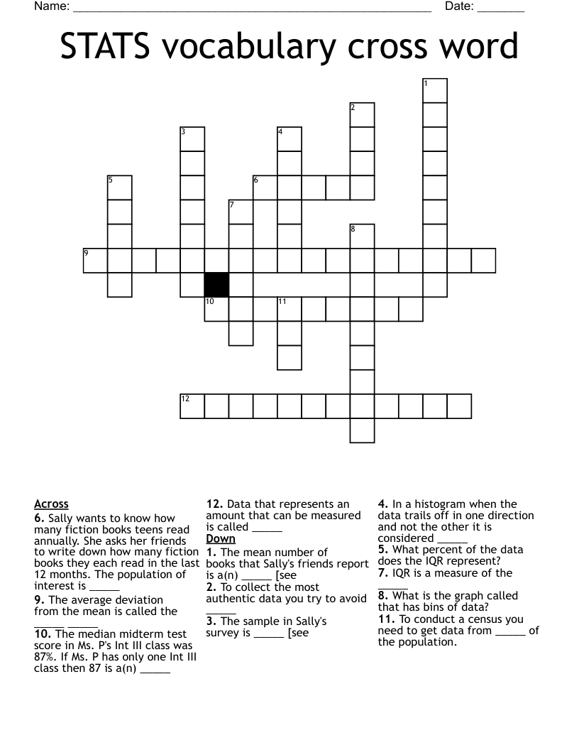 STATS vocabulary cross word