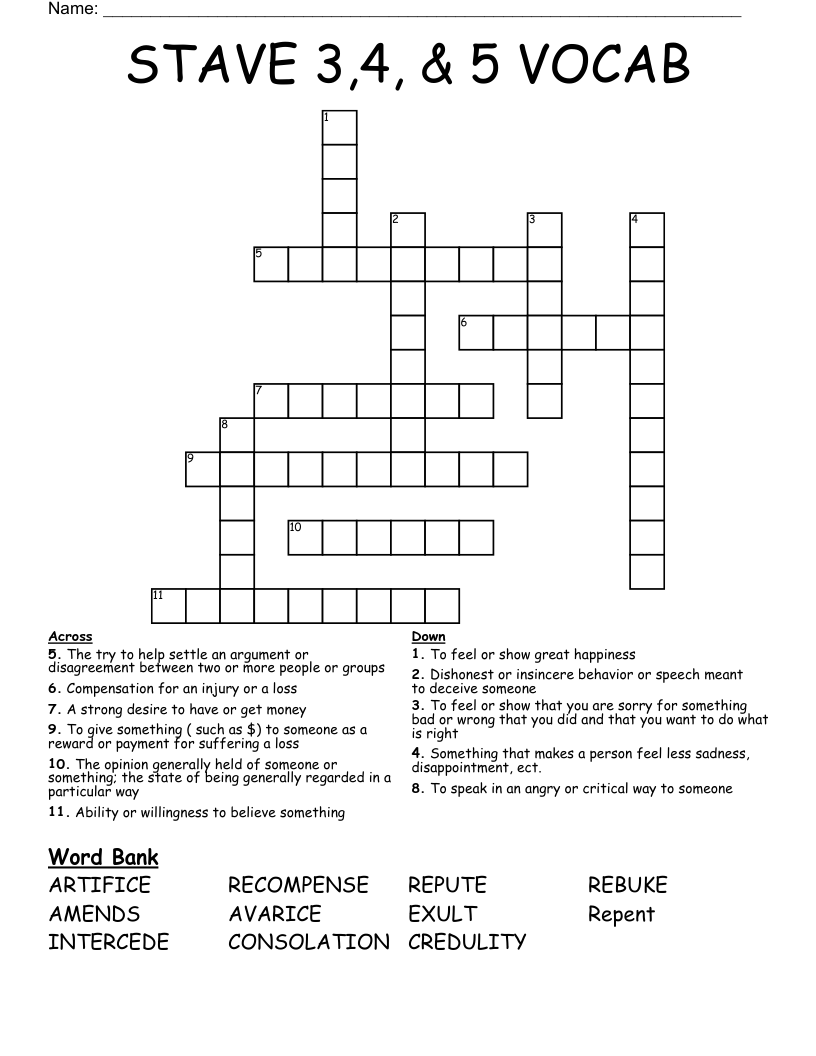 STAVE 3,4, & 5 VOCAB Crossword