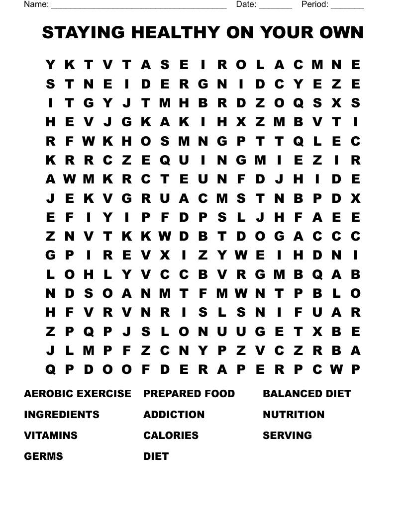 STAYING HEALTHY ON YOUR OWN Word Search