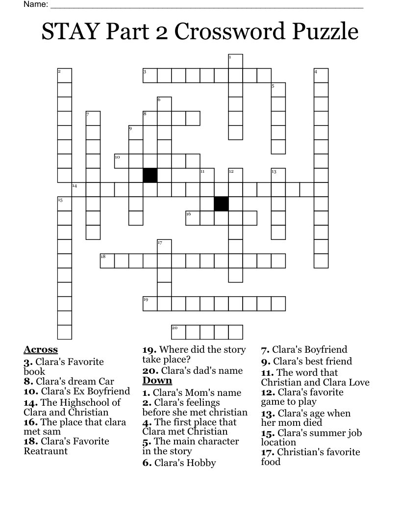 STAY Part 2 Crossword Puzzle