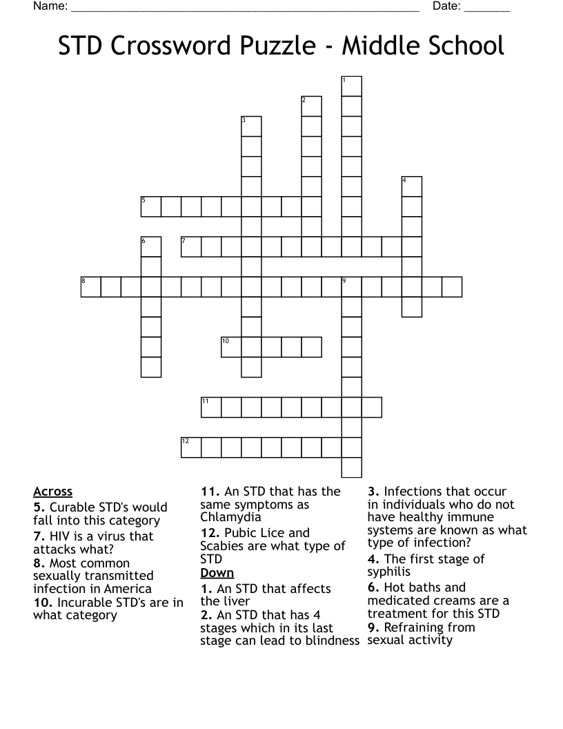 STD Crossword Puzzle - Middle School