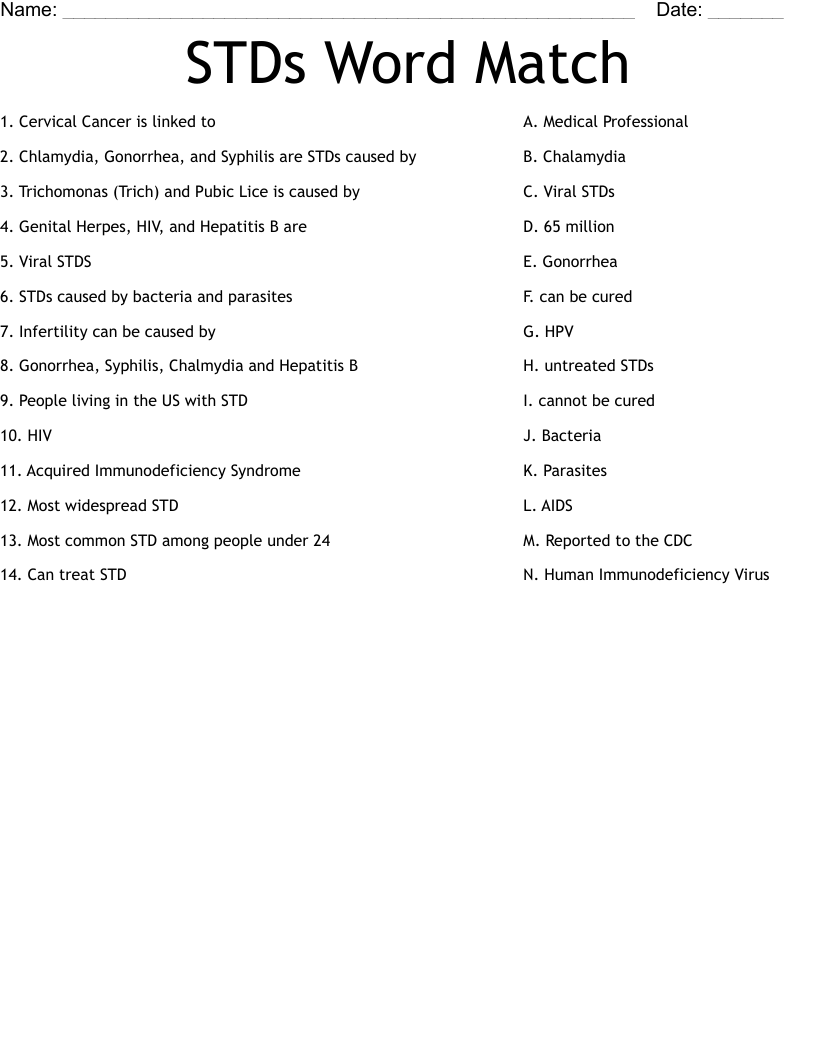 STDs Word Match Worksheet