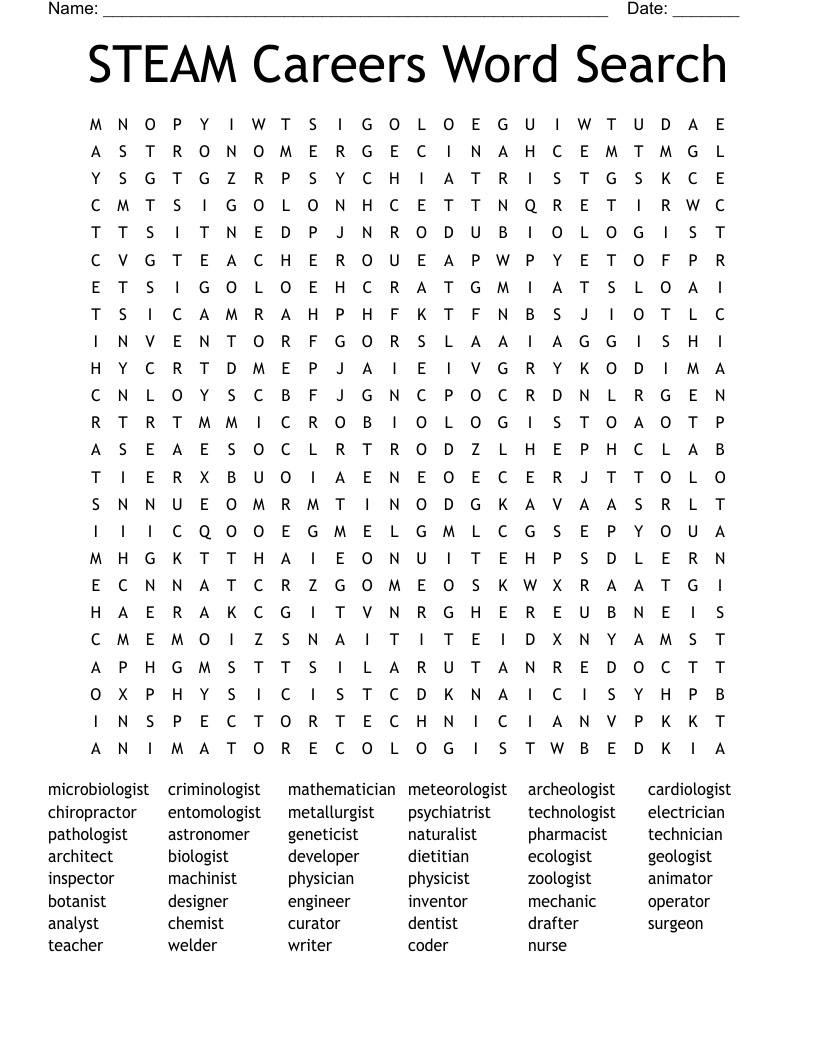 STEAM Careers Word Search