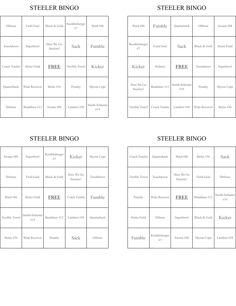 STEELER BINGO