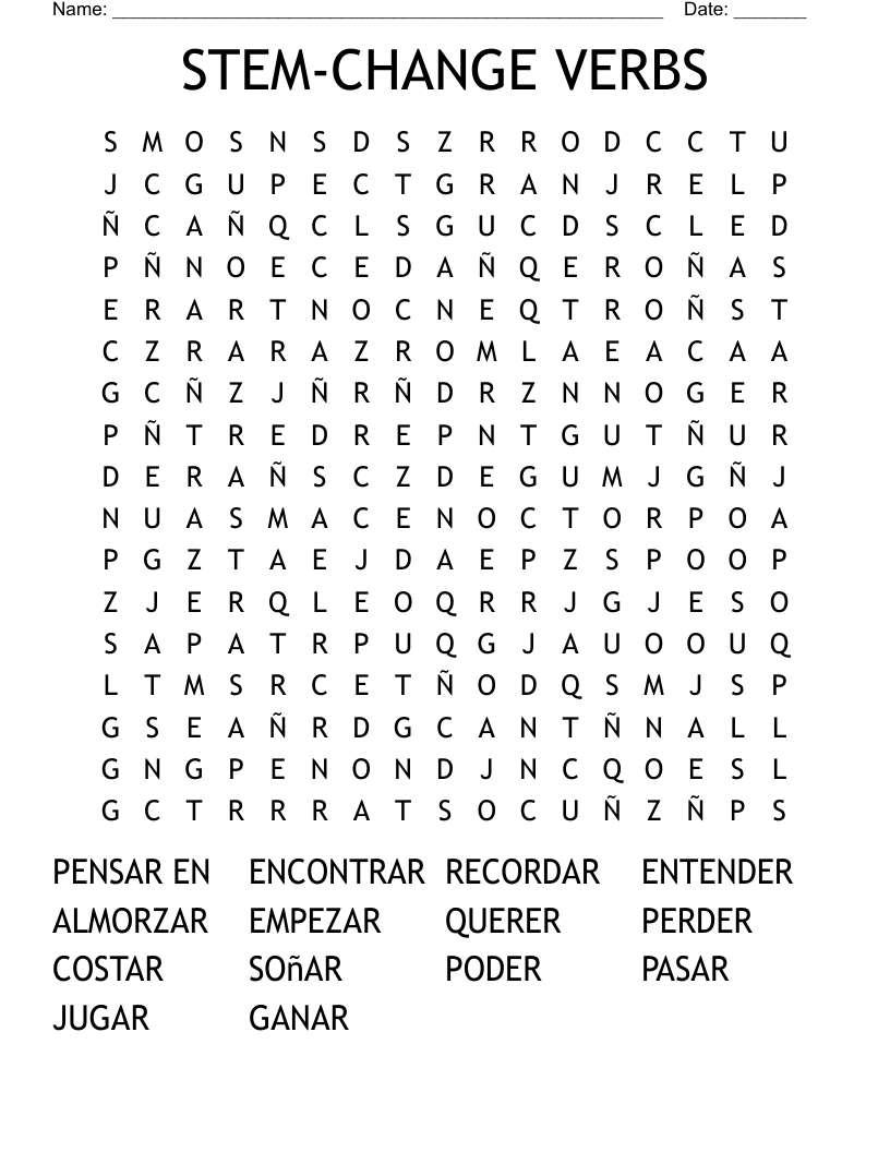 STEM-CHANGE VERBS Word Search