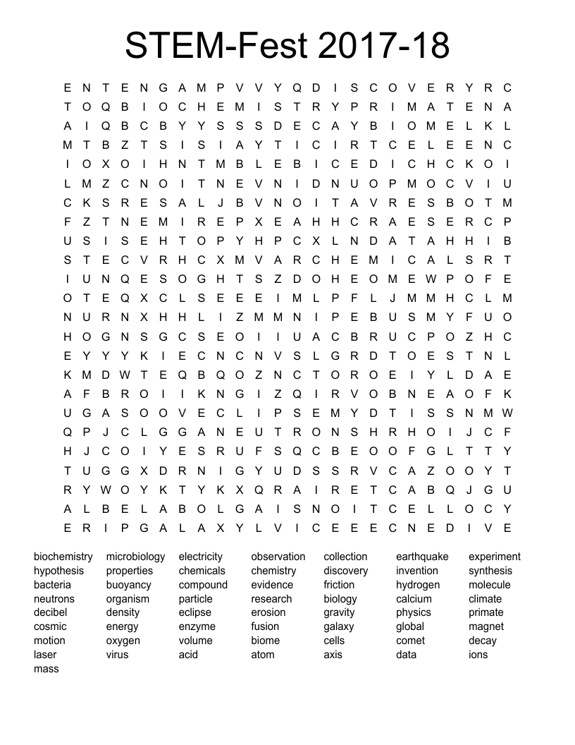 STEM-Fest 2017-18 Word Search