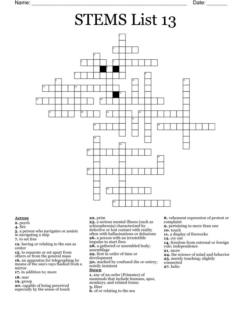 STEMS List 13 Crossword