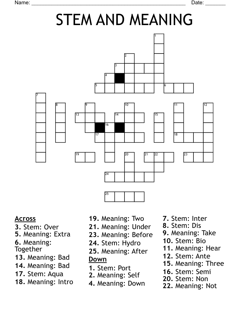 STEM AND  MEANING Crossword