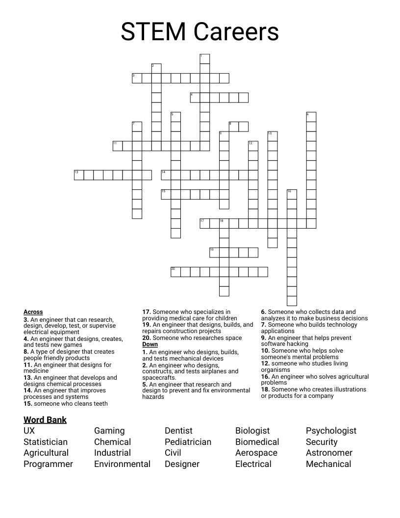STEM Careers Crossword