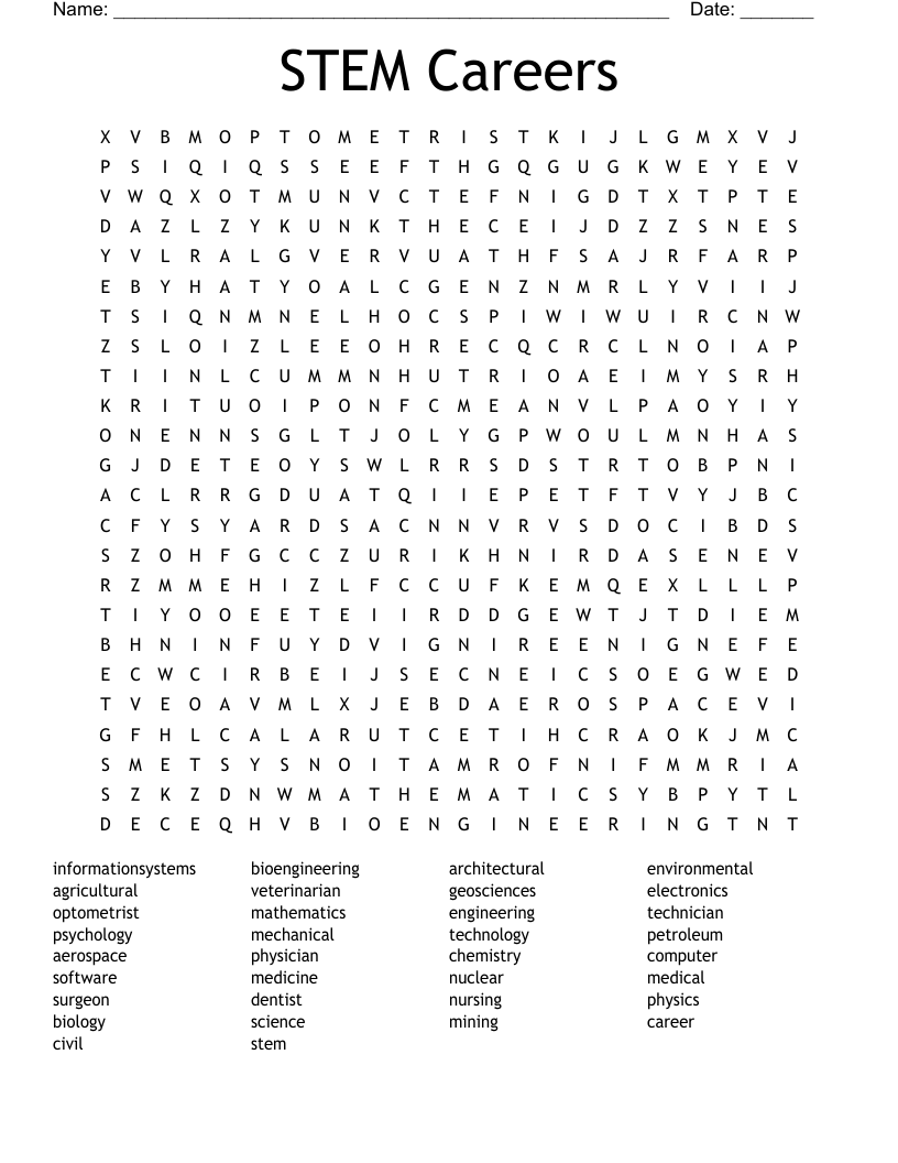 STEM Careers Word Search