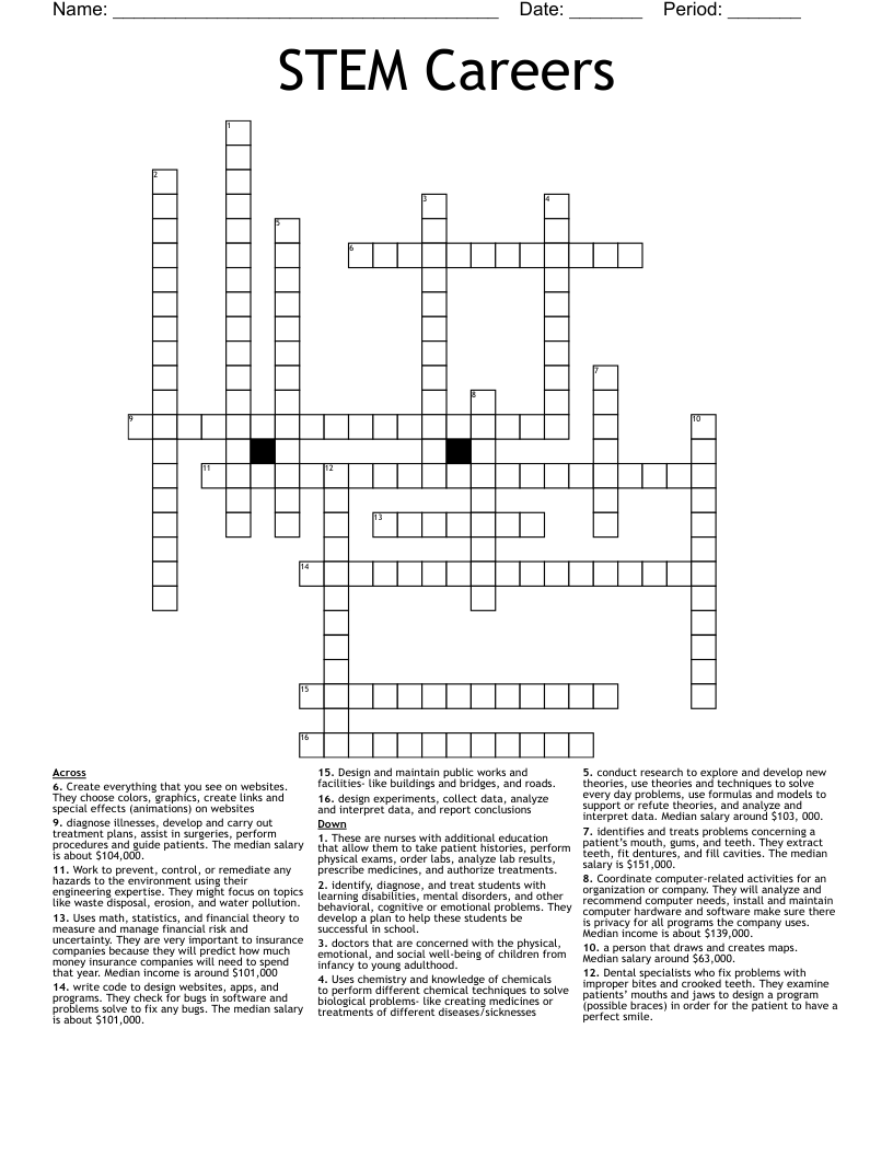 STEM Careers  Crossword