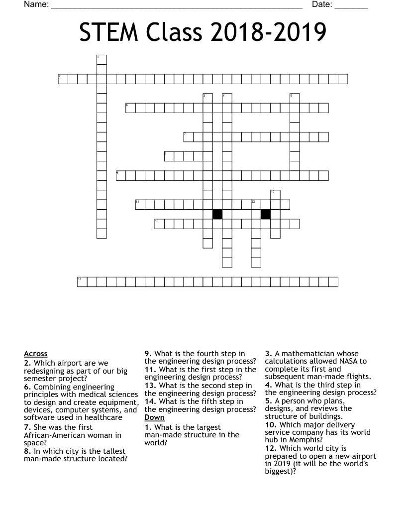 STEM Class 2018-2019 Crossword