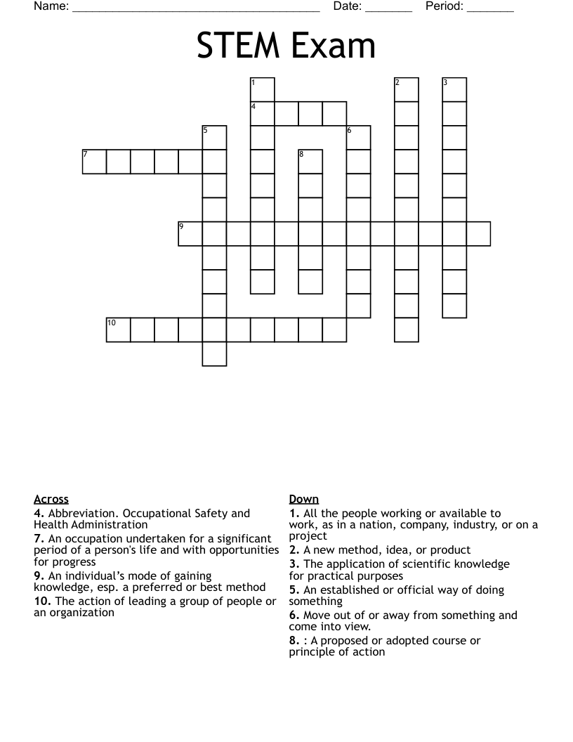 STEM Exam Crossword