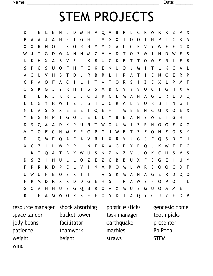 STEM PROJECTS Word Search