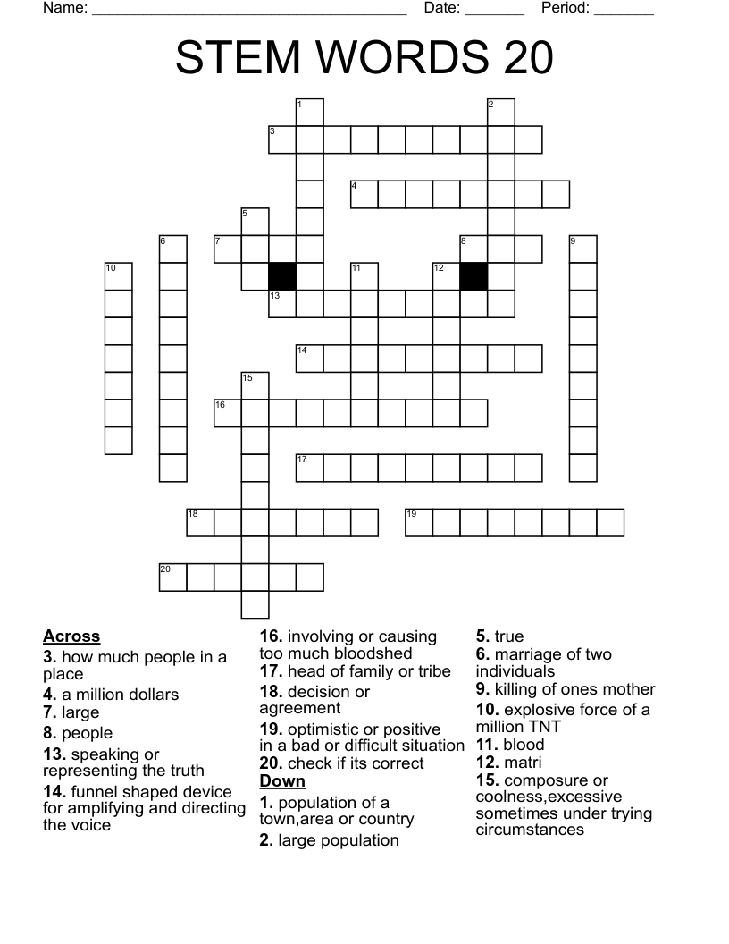 STEM WORDS 20 Crossword