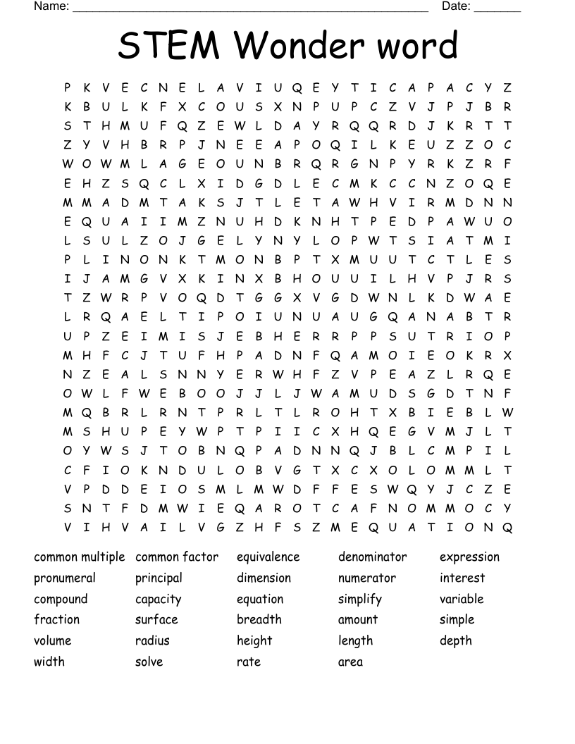 STEM Wonder word Word Search