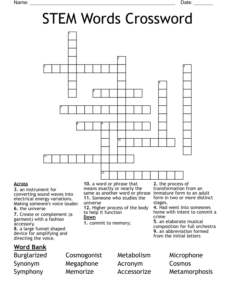 STEM Words Crossword