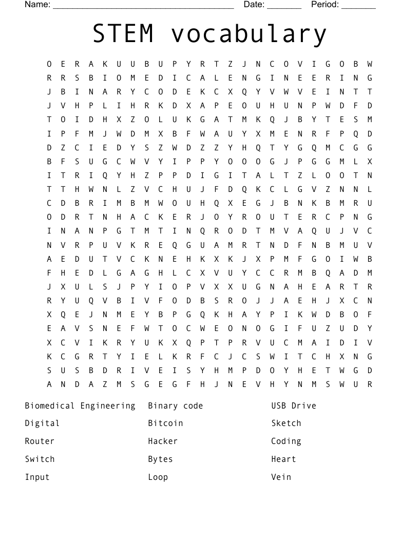 STEM vocabulary Word Search