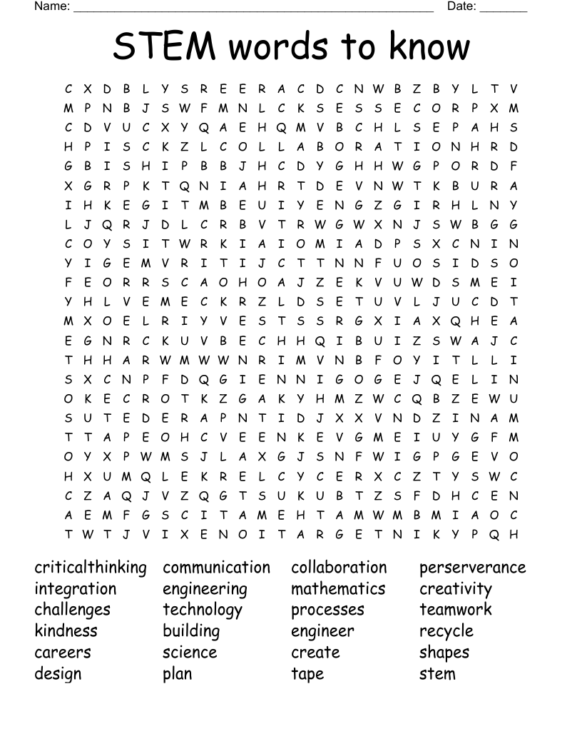 STEM words to know Word Search