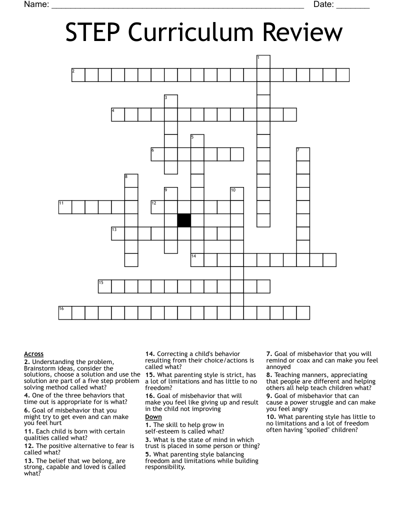 STEP Curriculum Review Crossword