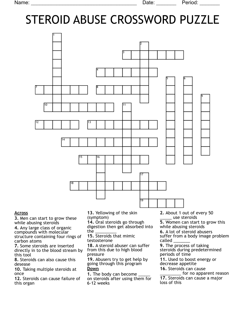 STEROID ABUSE CROSSWORD PUZZLE