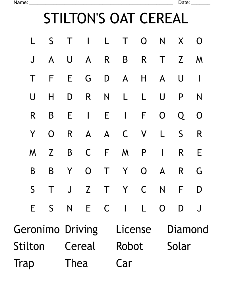 STILTON'S OAT CEREAL Word Search