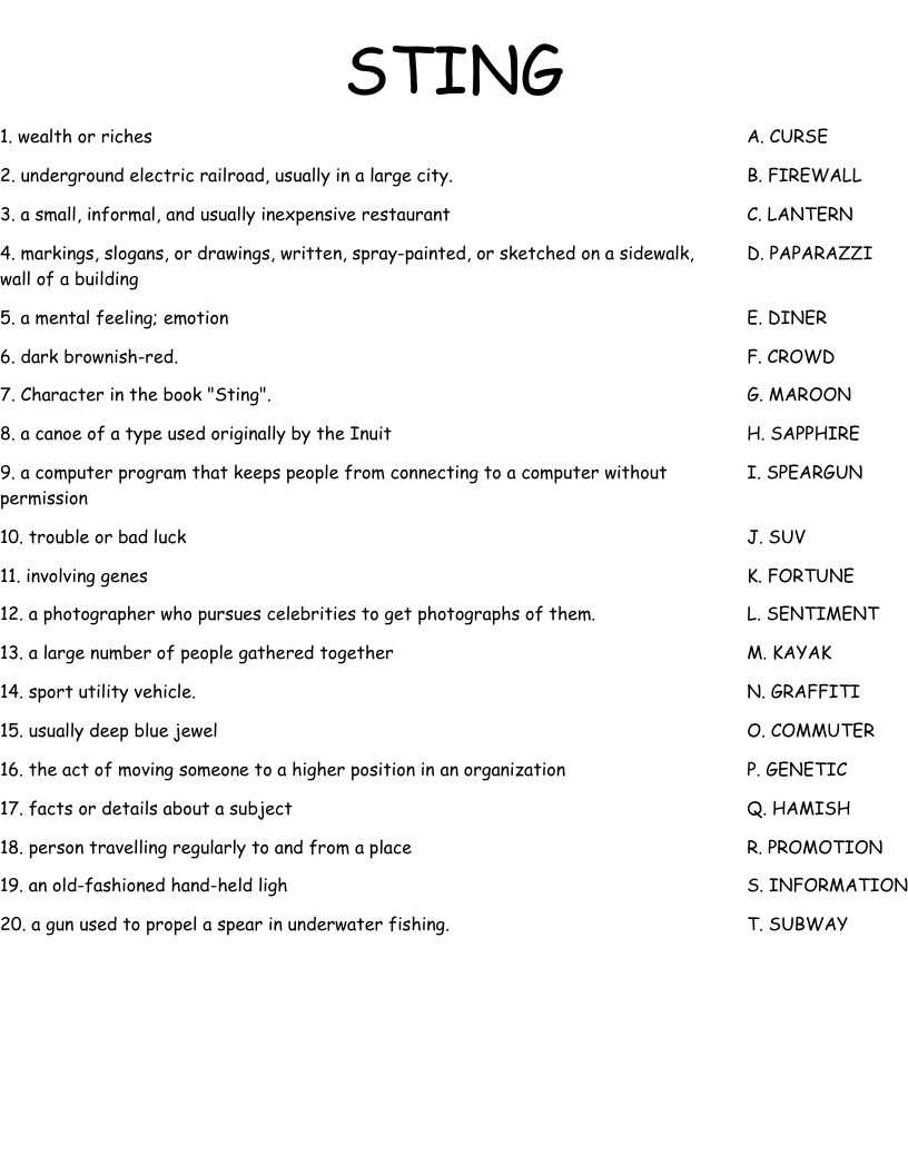 STING Worksheet