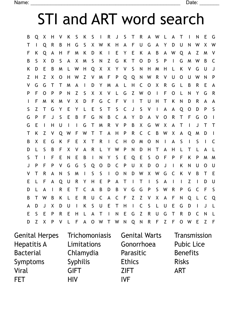 STI and ART word search