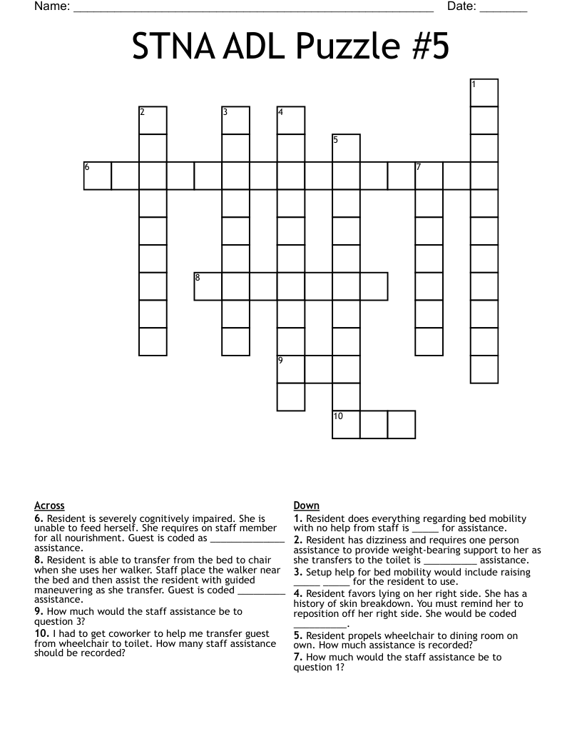 STNA ADL Puzzle #5 Crossword