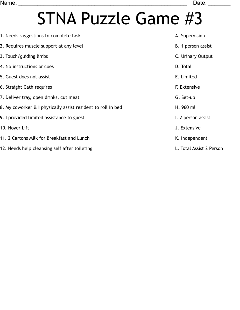 STNA Puzzle Game #3 Worksheet