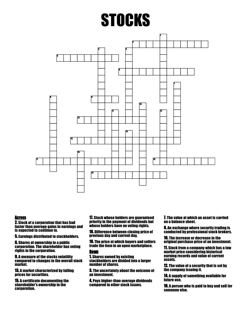 STOCKS Crossword