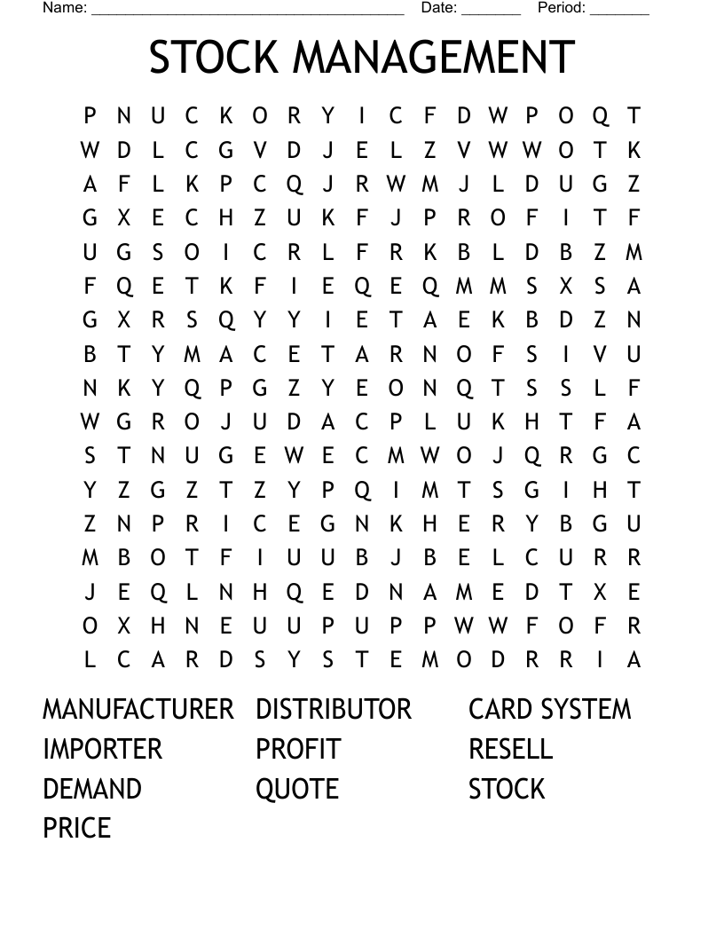 STOCK MANAGEMENT Word Search