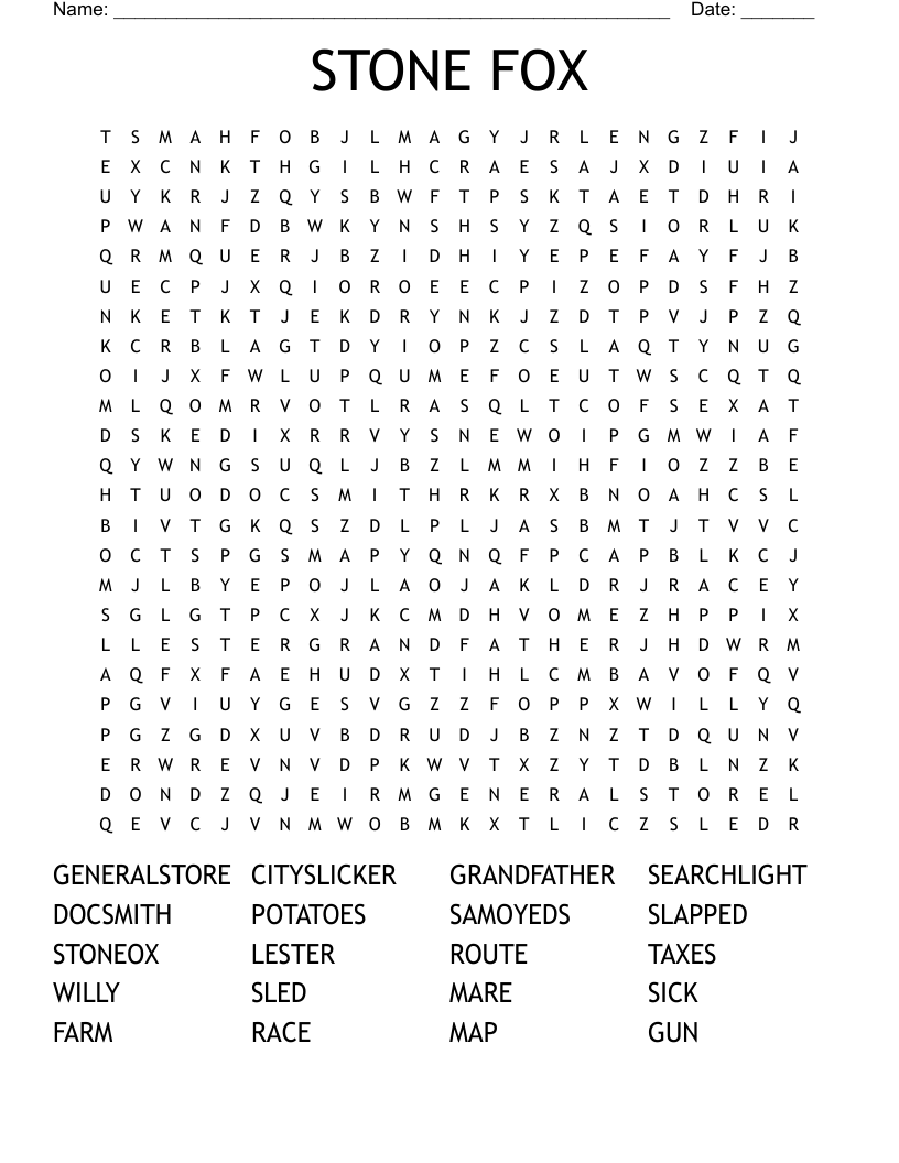 STONE FOX Word Search