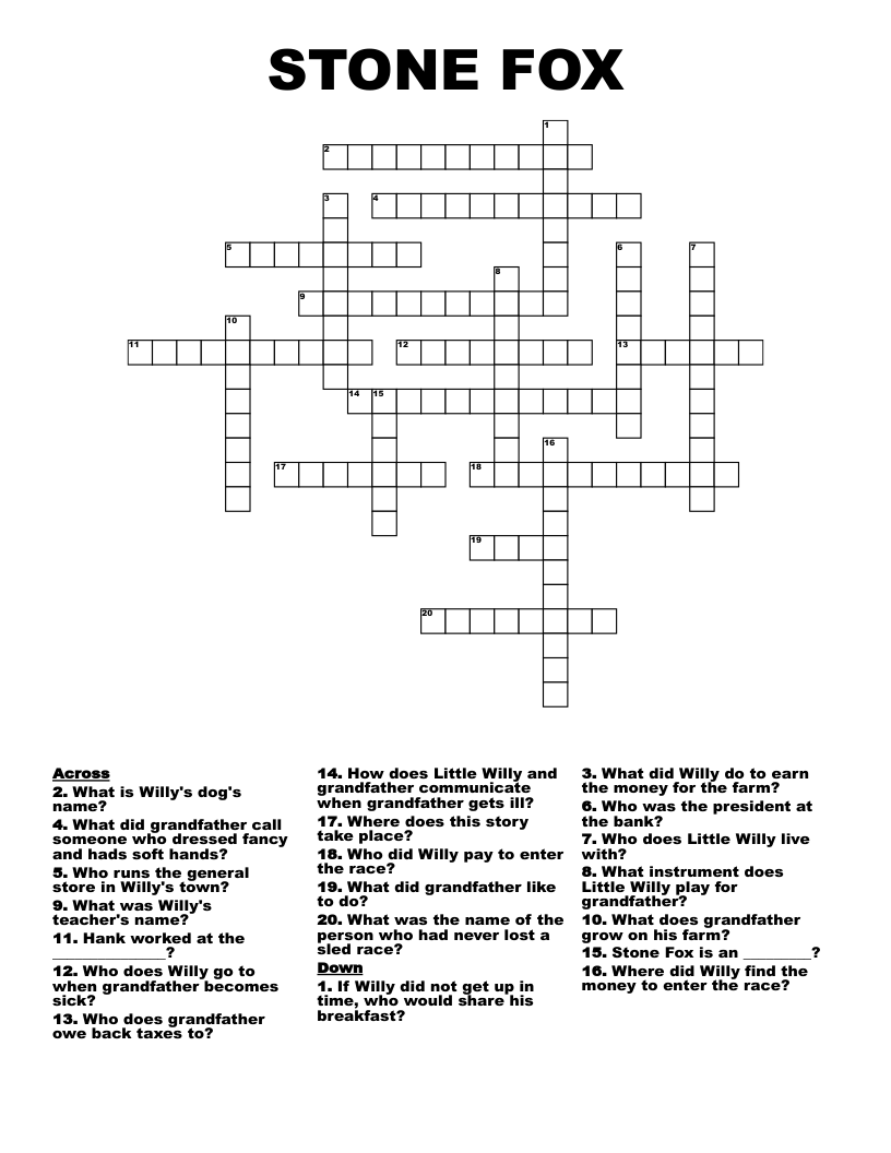 STONE FOX Crossword