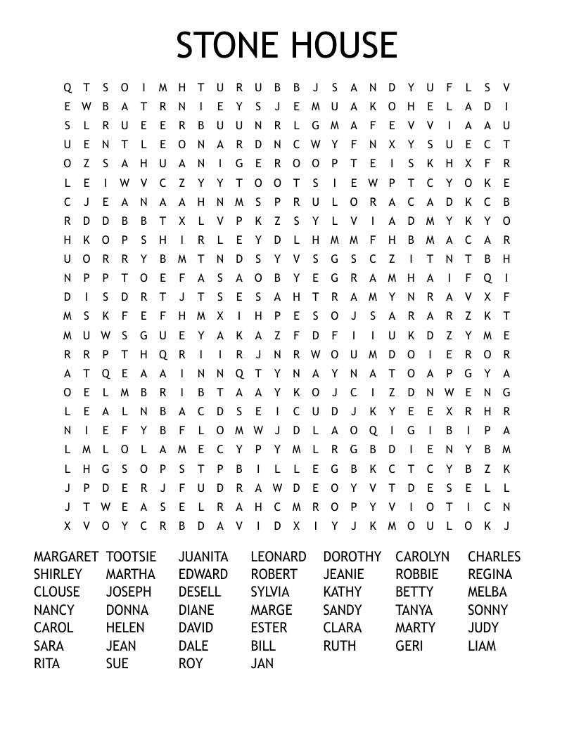 STONE HOUSE Word Search