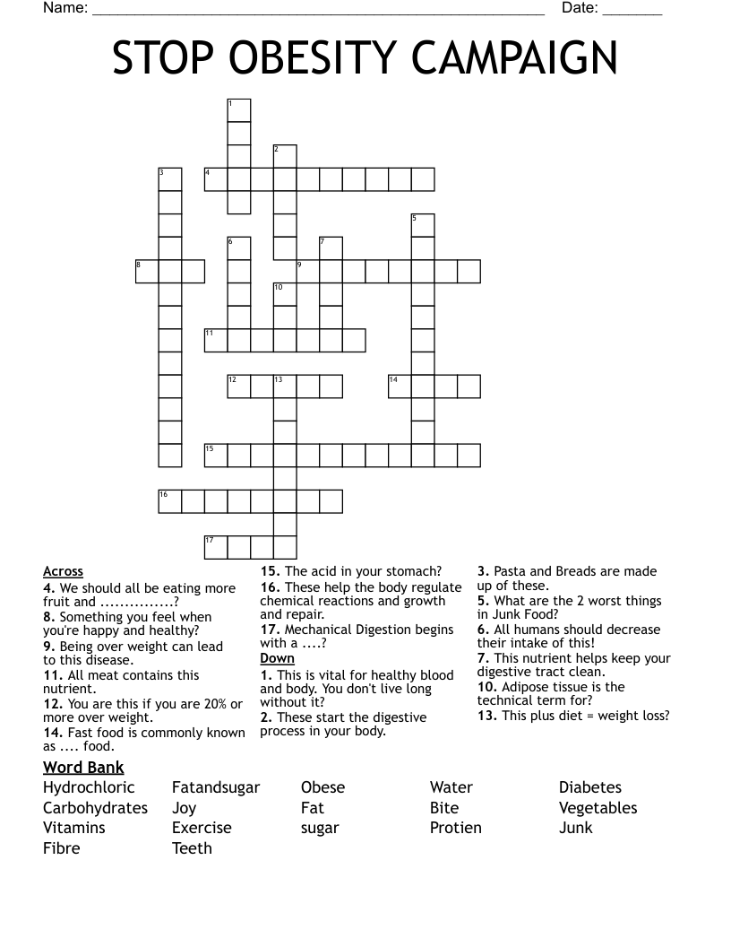 STOP OBESITY CAMPAIGN Crossword