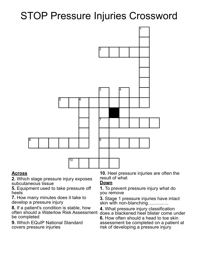 STOP Pressure Injuries Crossword