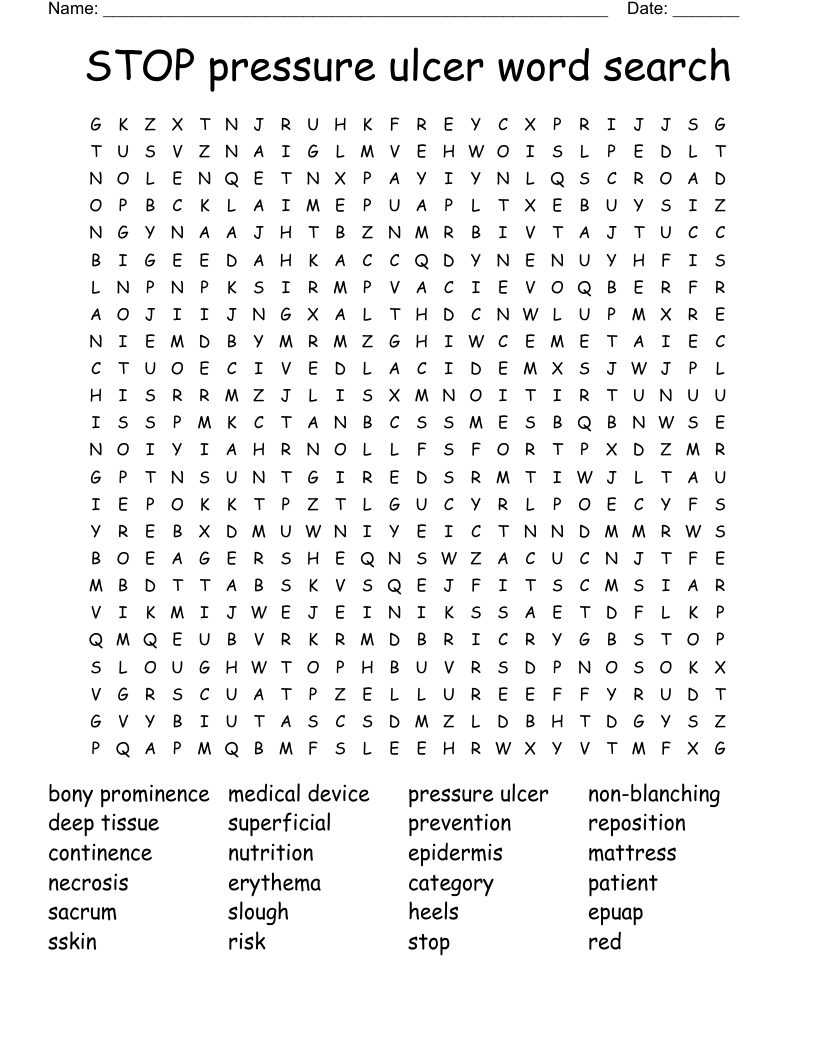 STOP pressure ulcer word search