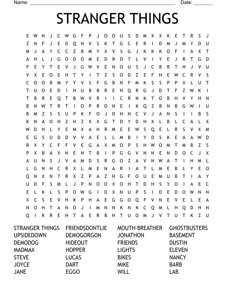 STRANGER THINGS Word Search