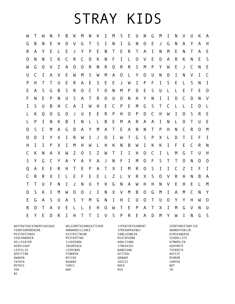 STRAY KIDS Word Search