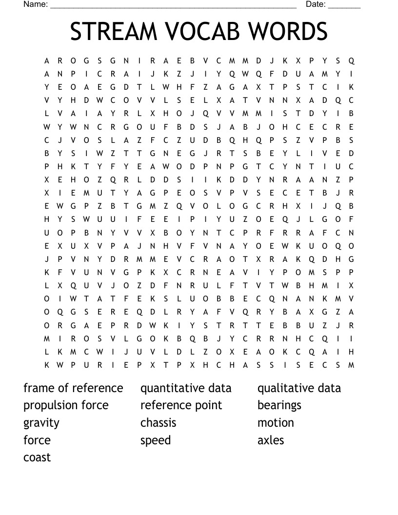 STREAM VOCAB WORDS Word Search