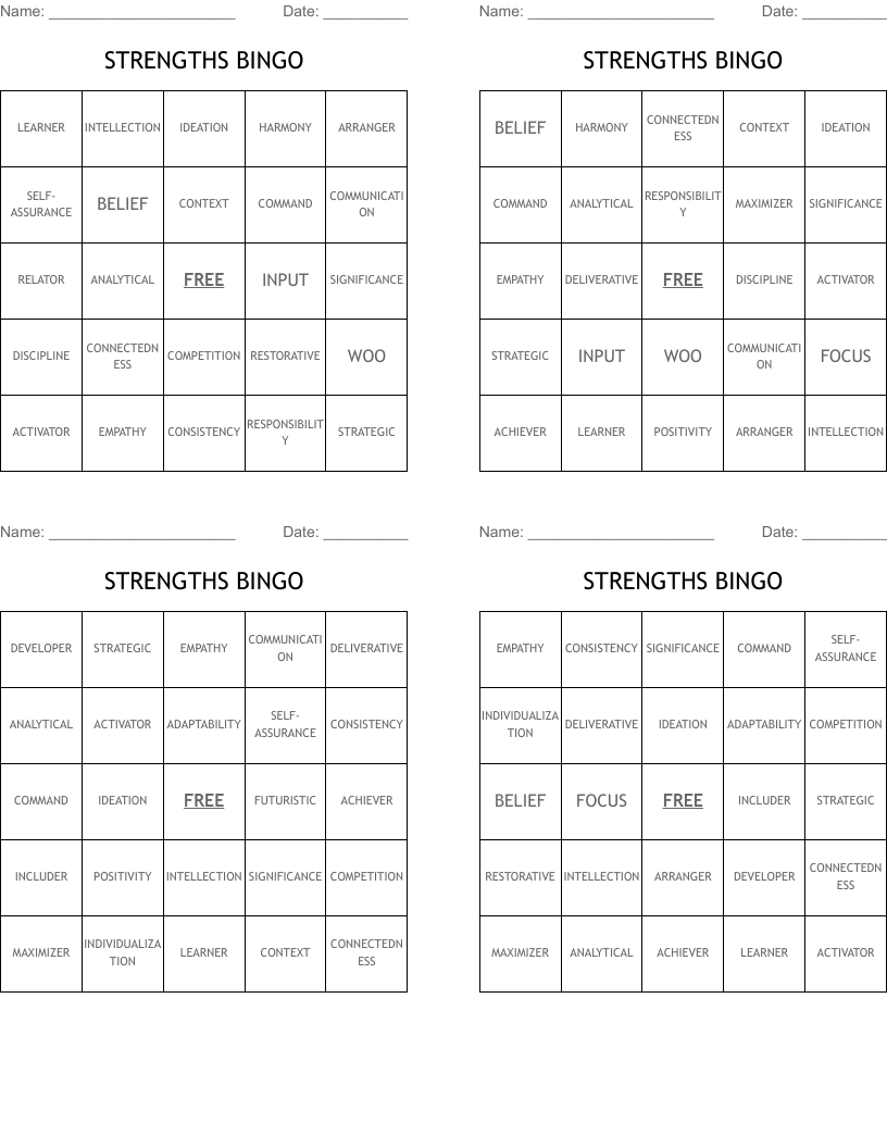 STRENGTHS BINGO
