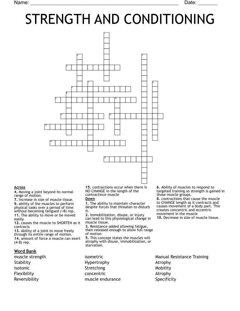 STRENGTH AND CONDITIONING Crossword