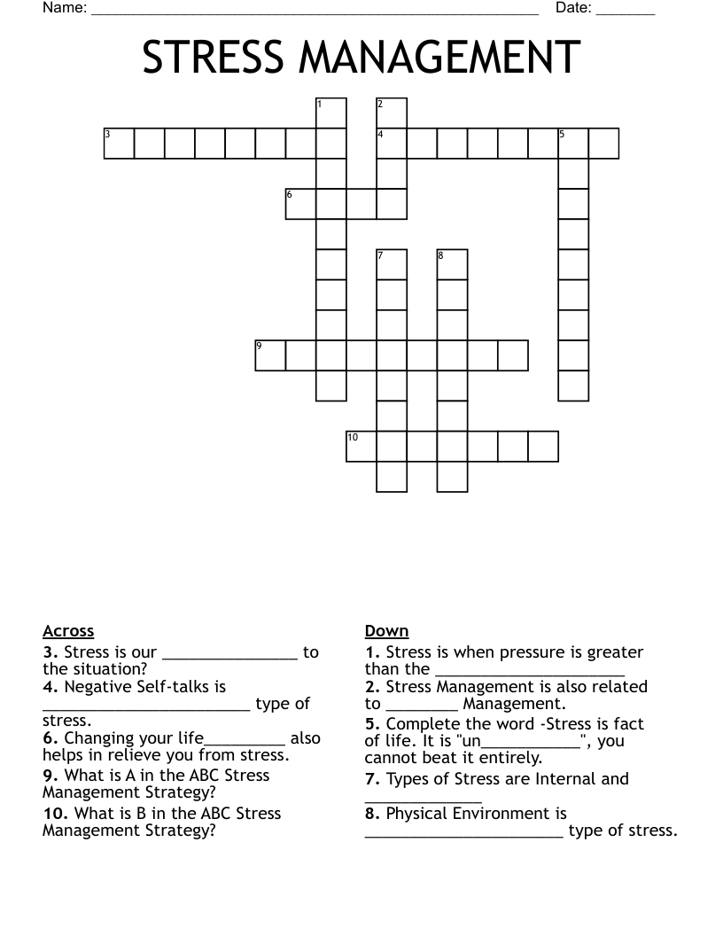 STRESS MANAGEMENT Crossword