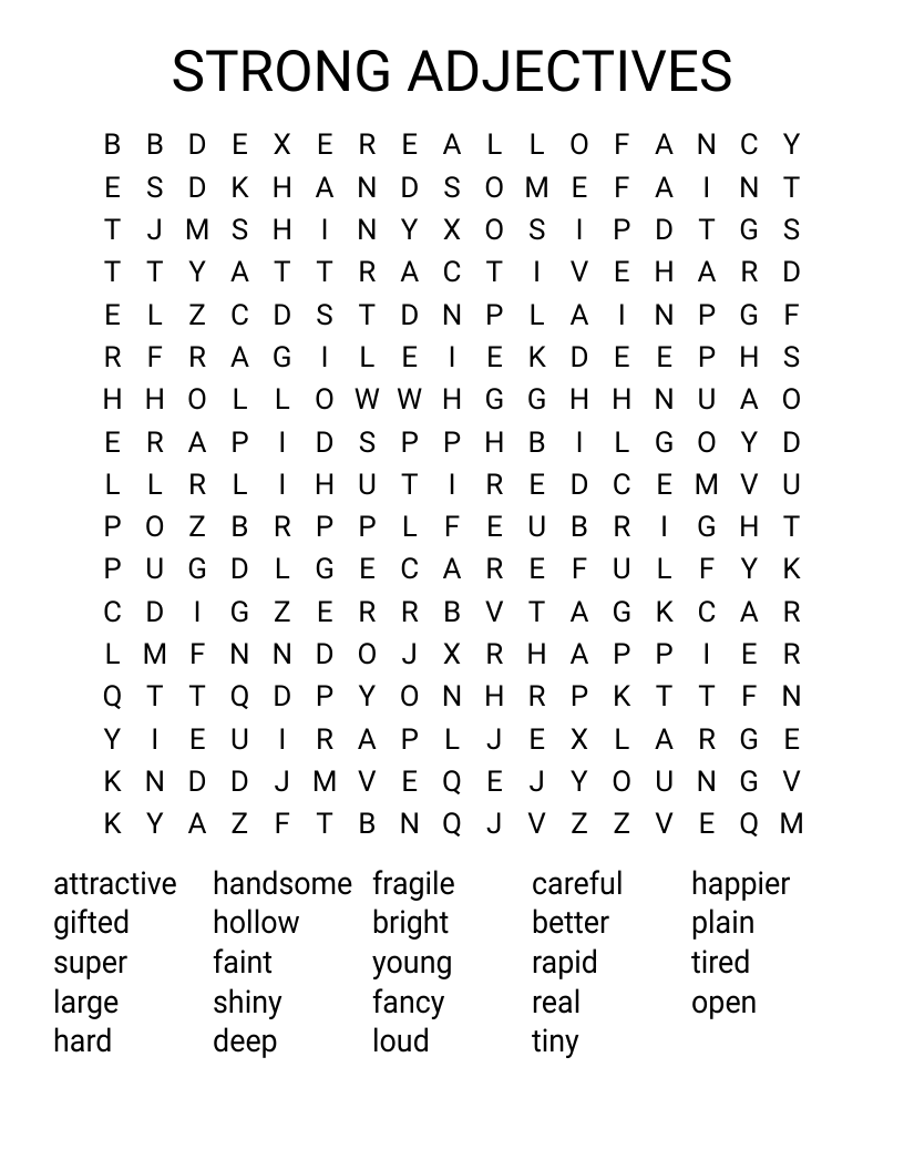 STRONG ADJECTIVES Word Search
