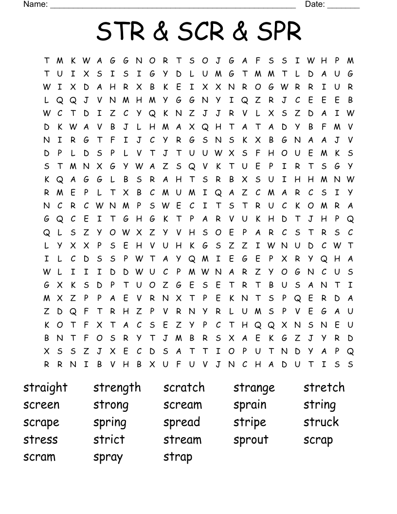 STR & SCR & SPR Word Search