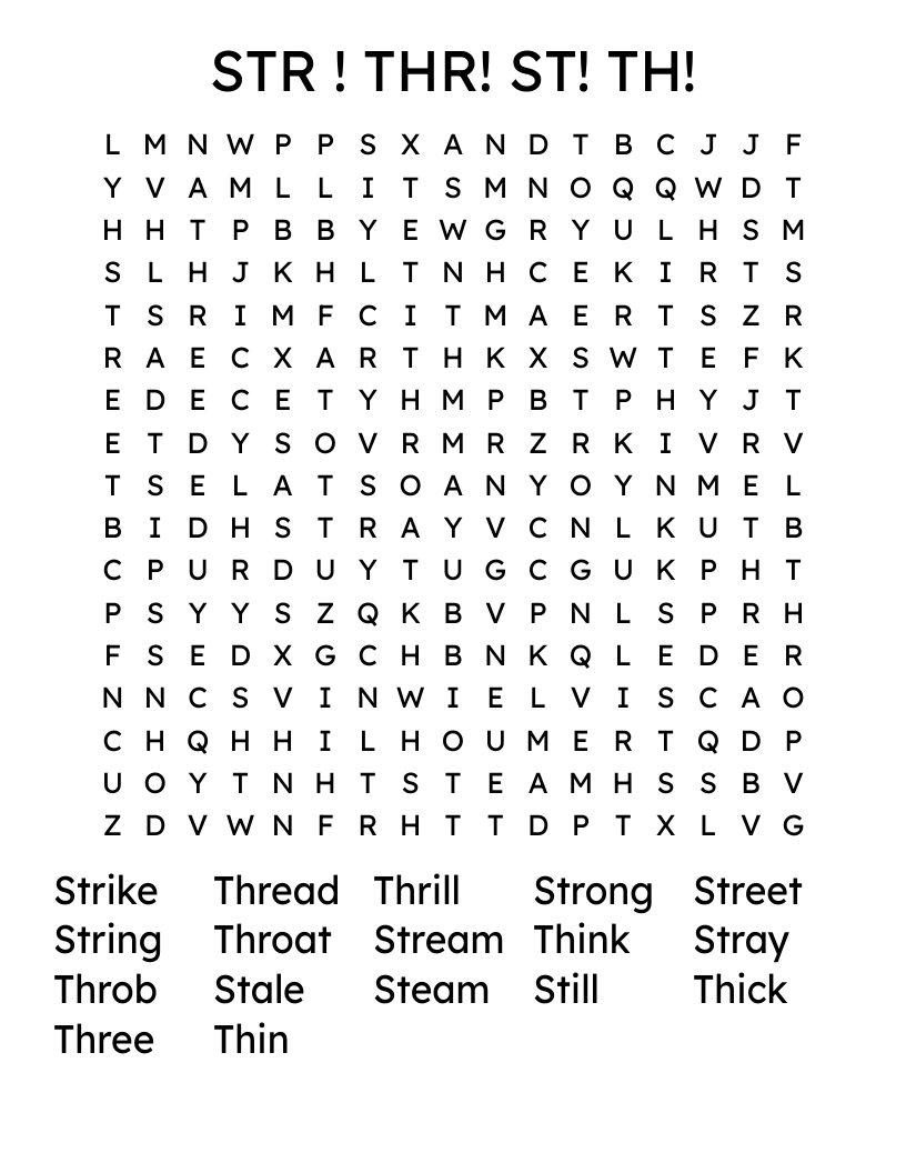 STR ! THR! ST! TH! Word Search