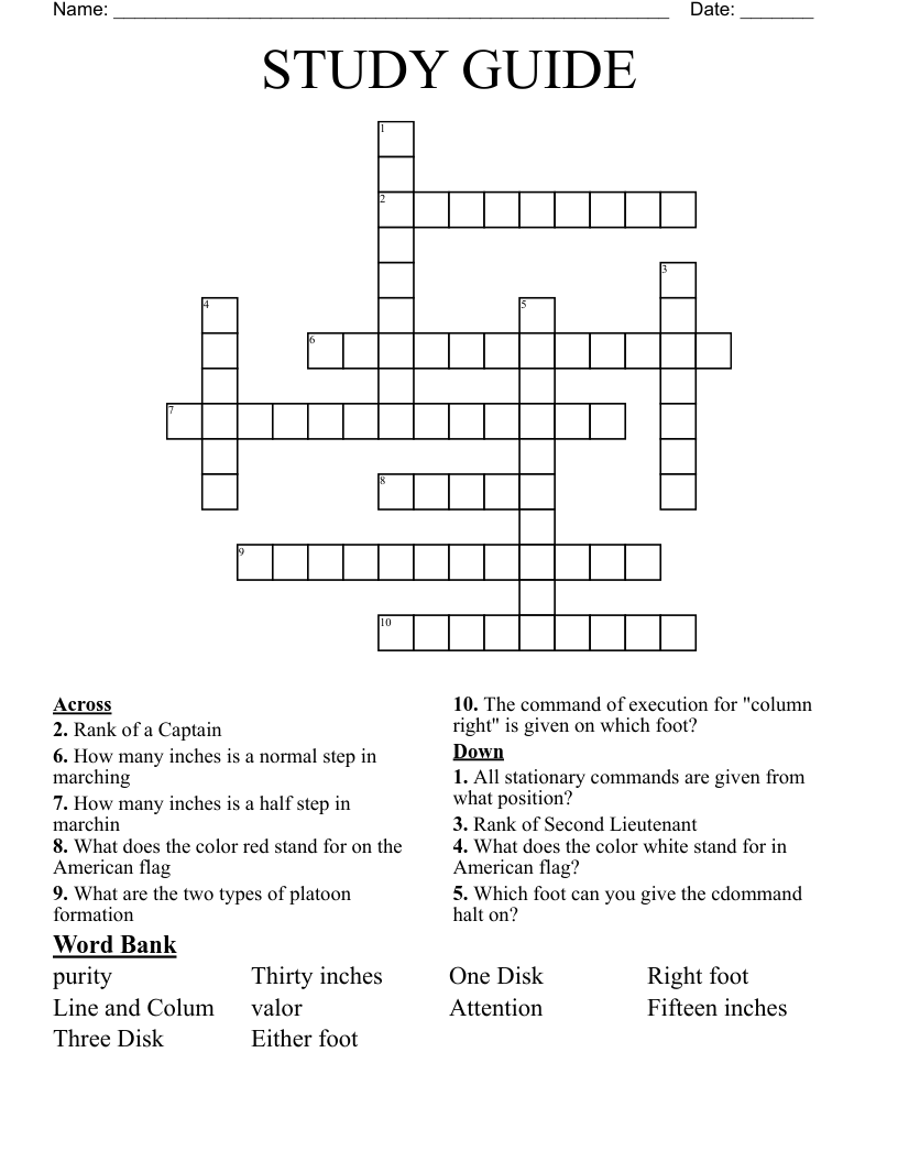 STUDY GUIDE Crossword