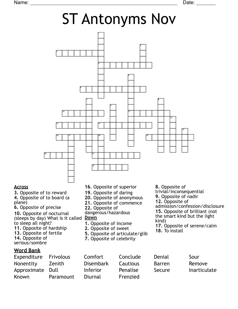 ST Antonyms Nov Crossword